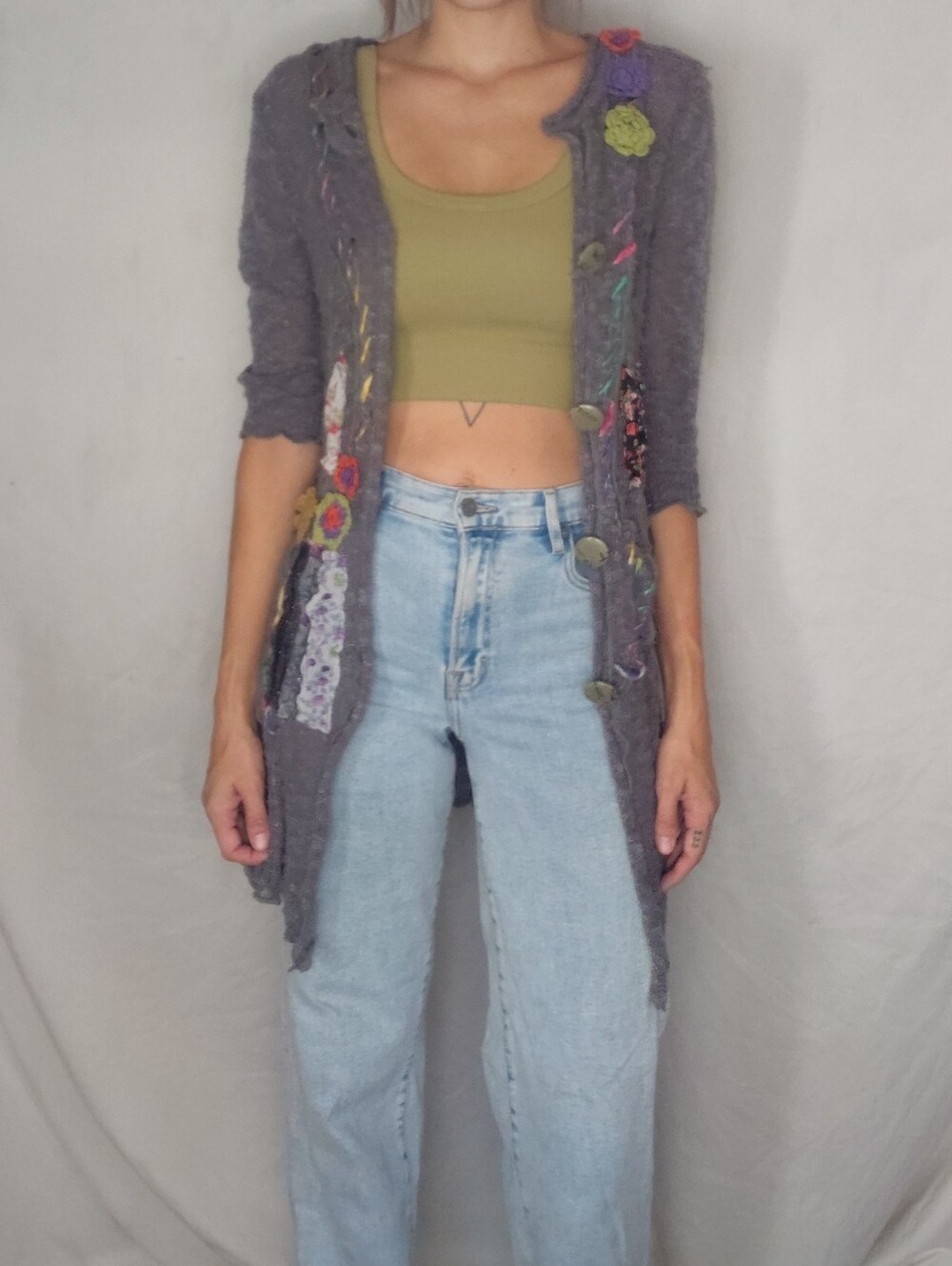Rare Atmosphere Patchwork Knit Cardigan - Colorful Boho Festival Style - S